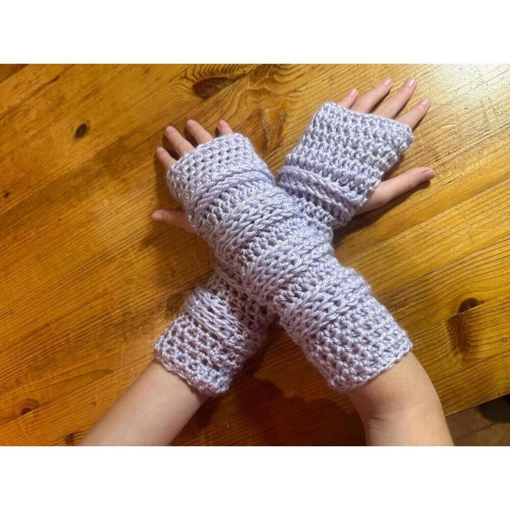 Hand Made Crochet Wrist-Arm Warmers/ Long Fingerless Gloves-Light Purple